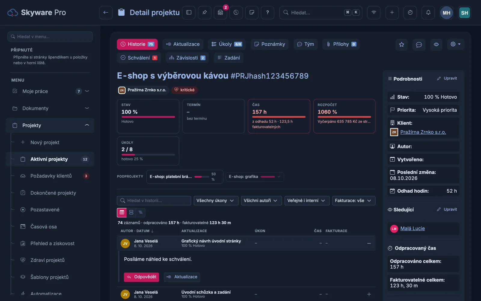Skyware – Historie projektu na jednom místě (tmavý režim)